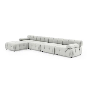 Foret 5 Seater Sofa Modular Arm Ottoman Tufted Velvet Lounge Couch Chaise Beige - Picture 1 of 13