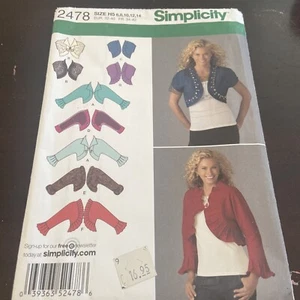 Chaqueta bolero Simplicity 2478 patrón de costura para mujer 7 estilos talla 6-14” - Imagen 1 de 4