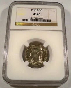 1958-D NGC MS66 JEFFERSON NICKEL 5c MS 66 - Picture 1 of 4