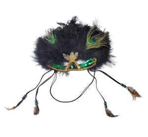 Feathered Masquerade Mardi Gras Mask Peacock Gold Sequins - Picture 1 of 10