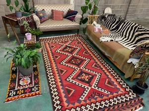 Alfombra vintage Lori Kilim 275x135 cm lana kelim grande roja, naranja, negra, colorida - Imagen 1 de 10