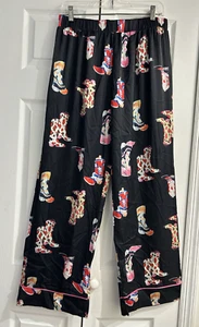 Rodeo Queen Cowgirl Western Pyjama Unterteil Lounge Hose ~ seidige Poly Cowboystiefel ~ L - Bild 1 von 8