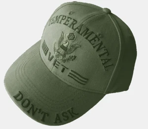 TEMPERAMENTAL VETERAN VET DONT ASK CANVAS EMBROIDERED BASEBALL CAP NEW - Picture 1 of 2