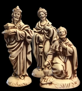 VTG 3 Atlantic Mold Ceramic Nativity The Three Wise Men 5.5" - 7.5" Cream Brown - Picture 1 of 12