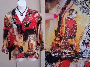Tianello NEW Japanese Geisha Aida blouse top shirt size L Asian FALL COLOR USA - Picture 1 of 12