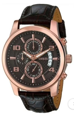 Guess U0076G4 Brown Leather Strap Chronograph RRP $490 - Image 1 of 4