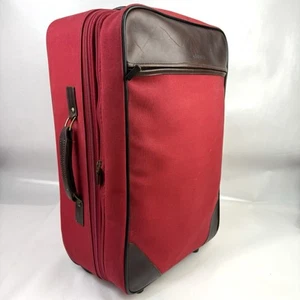 HARTMANN Luxe Red Canvas Leather 24” Rolling Expandable Suitcase Luggage - RARE - Picture 1 of 11