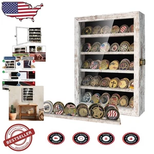 Military Challenge Münzkoffer rustikal weiß Holz HD Glas Wandhalterung Sammlerstücke - Bild 1 von 9