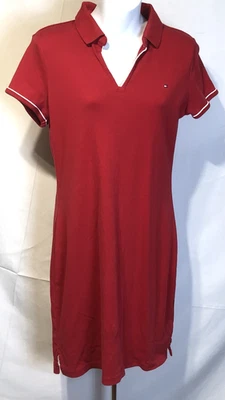 Tommy Hilfiger polo tennis shirt dress L jrs Red knee length sporty 90s Y2K - Image 1 of 4