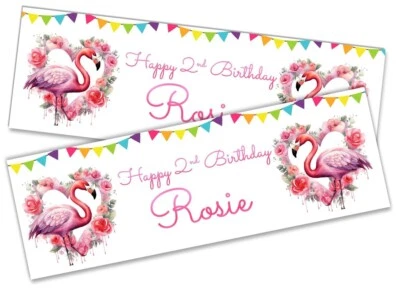 x2 Banner Cumpleaños Personalizado Diseño Flamenco Niños Fiesta Decoración 780 Foto 1 de 4