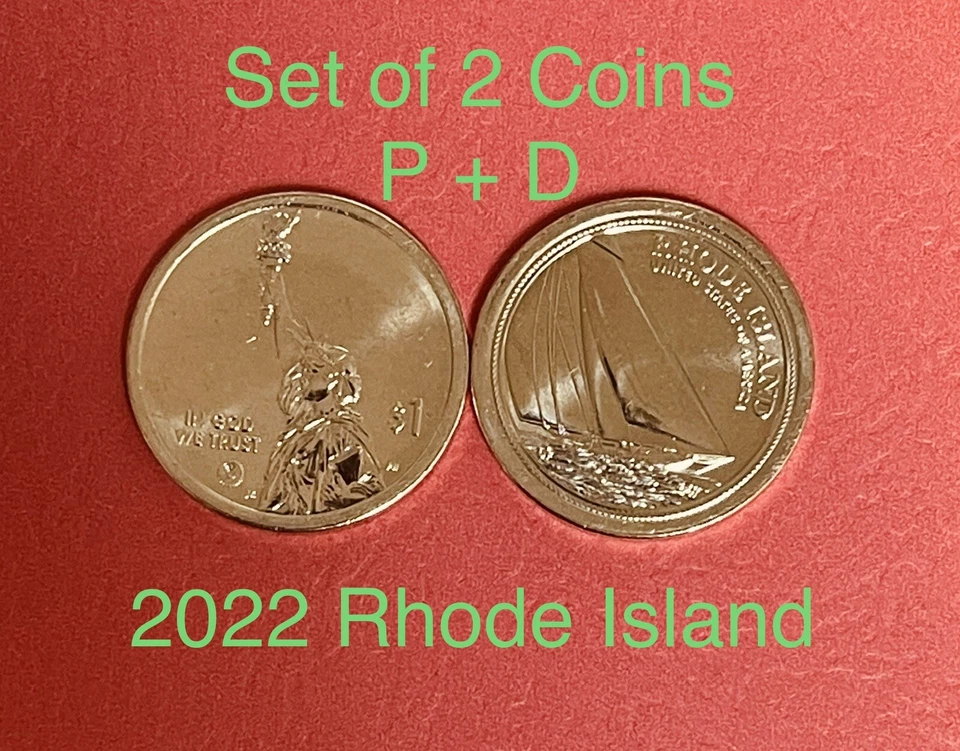 2022 Set Of 2 Coins P+D $1 American Invocation Rhode Island Uncirculated. #C362 - Image 1 of 1