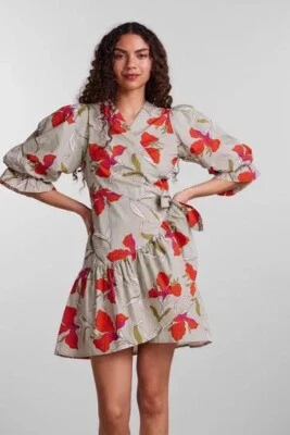 Anthropologie Green mini Dress Cotton Size M by Y.A.S wrap floral cottage boho - Image 1 of 4