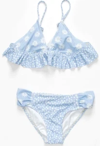 BILLABONG WHERE TO RUFFLE TRIANGLE BIKINI SWIMSUIT Little Girl Size 6 LIGHT BLUE - Picture 1 of 8