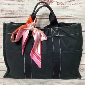 HERMES Black MM Canvas Tote Bag Purse USED - Picture 1 of 11