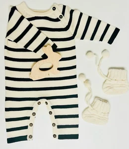 NUEVO Mameluco Bebé Estella Algodón Orgánico Rayas-Blanco y Negro Elegante Recién Nacido - Imagen 1 de 4