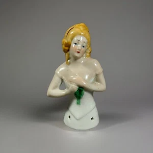 Antique German Porcelain Ceramic Rare Half Doll Traditional Pin Cushion 1930s - Picture 1 of 8