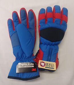 MENS 3M THINSULATE SPORTS AFIELD POLYESTER LINED GLOVES BLUE/RED,  SIZE XL 