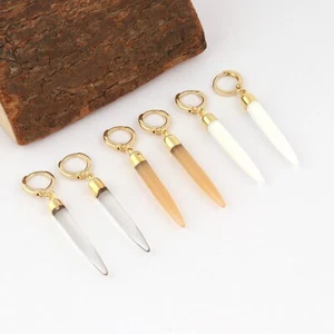 Mix Gemstone Yellow Gold Plated Hoop Earrings Women Gift Lot of 3 Pair 2.28" - Picture 1 of 4