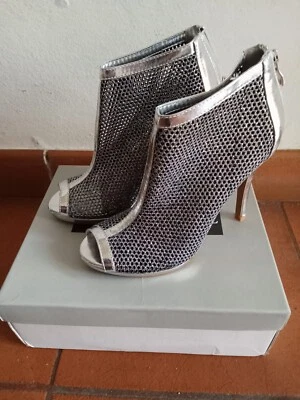 Sandalo Stivaletto Open Toe Donna Tacco Argento Estate 36 - Immagine 1 di 4