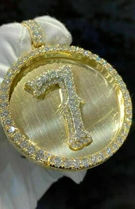 3Ct Round Lab-Created Diamond Men's Lucky Number Pendant 14K Yellow Gold Plated - Picture 1 of 5