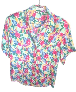 Camisa Boho Vintage Años 90 Seda Desnuda Abotonada L 100% Seda Floral Audaz - Imagen 1 de 6