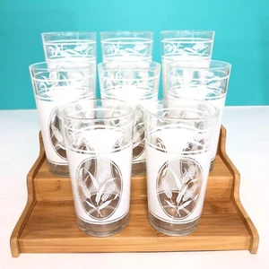 8 Vintage Glass Drink Tumbler Glasses Wheat Pattern Mid Century Barware Set - Picture 1 of 6
