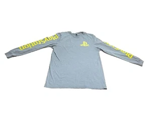 Playstation Shirt Mens Medium Gray Retro Spellout Double Sided Logo Long Sleeve - Picture 1 of 12