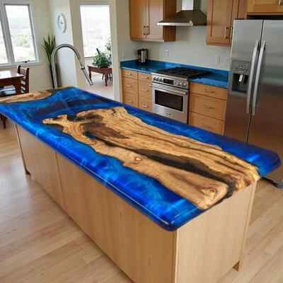 Custom Blue Epoxy Resin Kitchen Island – Handmade Countertop Furniture - Image 1 of 4