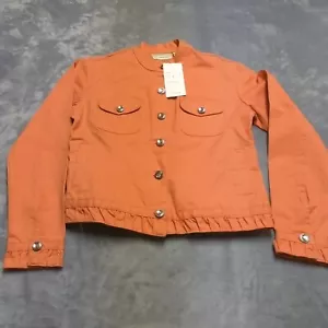 Carrie Allen Womens Coral Orange Denim Jacket Sz Small Jeweled Button Front - Picture 1 of 14
