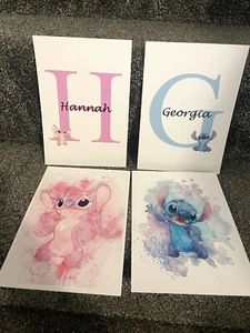 Personalised Stitch and Angel prints kids bedroom poster birthday gift A2 A3 A4 - Picture 1 of 3