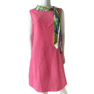 Vintage 60s Mod Pink Shift Dress, Psychedelic Scarf - Picture 1 of 11
