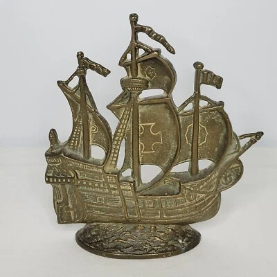 Vintage Brass 12.25" Sailing Ship Boat Door Stop Decorative Piece Home Decor - Image 1 of 4