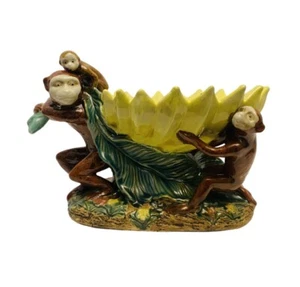 Vintage Majolica Ceramic 14” Centerpiece Bowl Monkey Banana Leaf Motif (ST). - Picture 1 of 7