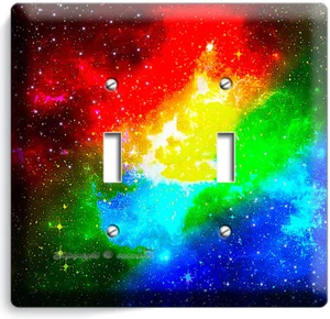 ESPACIO GALAXIA ESTRELLAS ARCO IRIS NEBULOSA NUBE 2 PANDILLAS LUZ INTERRUPTOR PLACA HABITACIÓN ARTE DECORACIÓN - Imagen 1 de 1