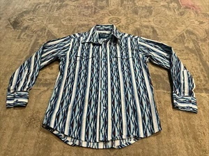 Wrangler Youth Boy's Aztec Blue Snap Button Down Western Shirt Size Medium - Picture 1 of 5