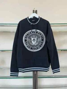  Balmain , Crest Logo Drawstring Pullover Sweater in Black & Silver BNWT M - Picture 1 of 18