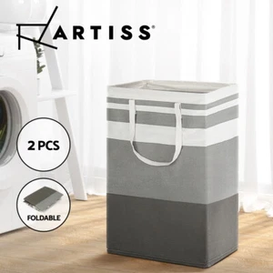 Artiss 2X Laundry Basket Hamper Foldable Washing Clothes Storage Organiser Grey - Picture 1 of 8
