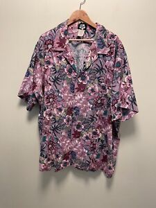 Vintage Hilo Hattie Mens Hawaiian Shirt Size 5XL Purple Floral Rayon Blend Beach