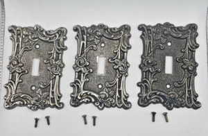 Vintage American Tack Ornate Metal Single Switch Plate Cover Floral Lot Of 3 MCM - Picture 1 of 4