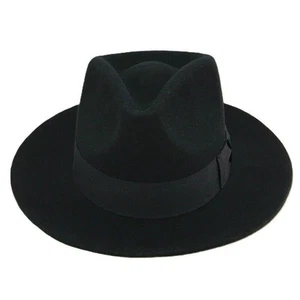 Herren schwarz Wolle breite Krempe Fedora Filz Trilby Hut - Bild 1 von 9