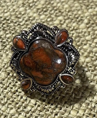 Anel de bronze Barse tailandês pedra jaspe breciada tamanho 7 - Imagem 1 de 4