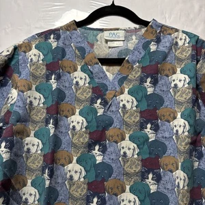 Womens Medium Scrub Shirt Top Dog Cat Nurse Vet Tech Colorful Fun - Picture 1 of 4