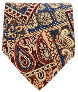 Vintage Stafford Men's Necktie Paisley Medallions Tans Blues Reds 58 x 4 - Picture 1 of 3