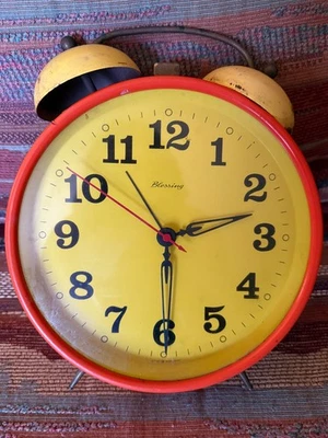 Blessing West Germany Alarm Clock Retro Atomic Vintage Orange & Yellow MCM PARTS - Image 1 of 4