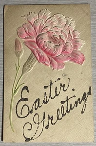 AK Ostergrüße rosa Nelke geprägt luftgebürstet Glitzer - Bild 1 von 2