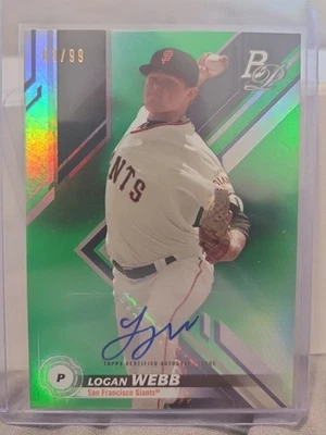 2019 BOWMAN PLATINUM TOP PROSPECTS GREEN RC SP AUTO LOGAN WEBB /99  📈🔥 - Image 1 of 2