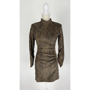 Zara Cord Minikleid Animal Print Langarm Rüschen Damen Größe XS Leopard  - Bild 1 von 11