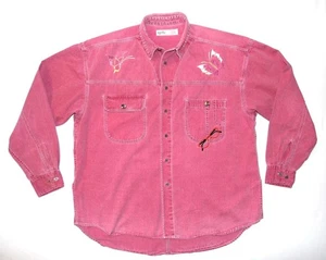 ANGELO LITRICO Men's VTG Chambray Denim Shirt XL Loose Fit Red Pink Butterflies - Picture 1 of 5