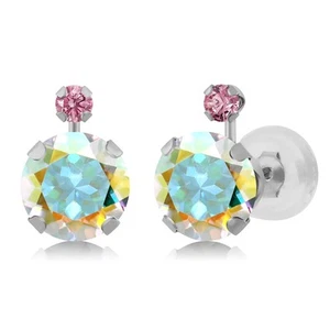 2.08 Ct Mercury Mist Mystic Topaz Pink Lab Grown Diamond 14K White Gold Earrings - Picture 1 of 3