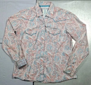 Camicia Panhandle Rough Stock Donna Tg M Blu/Rosso Paisley Perla Ricamata a Scatto - Foto 1 di 9